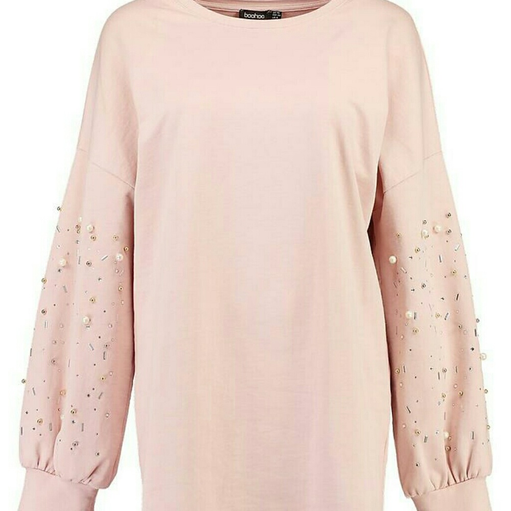Grey sweatshirt dress pearls embellished bell - Picture 3 of 7